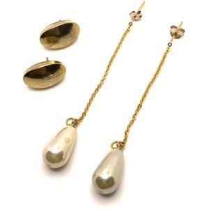 Vintage Gold Tone and Pearl Drop Earrings Holographic Estate Jewelry ✨ H017